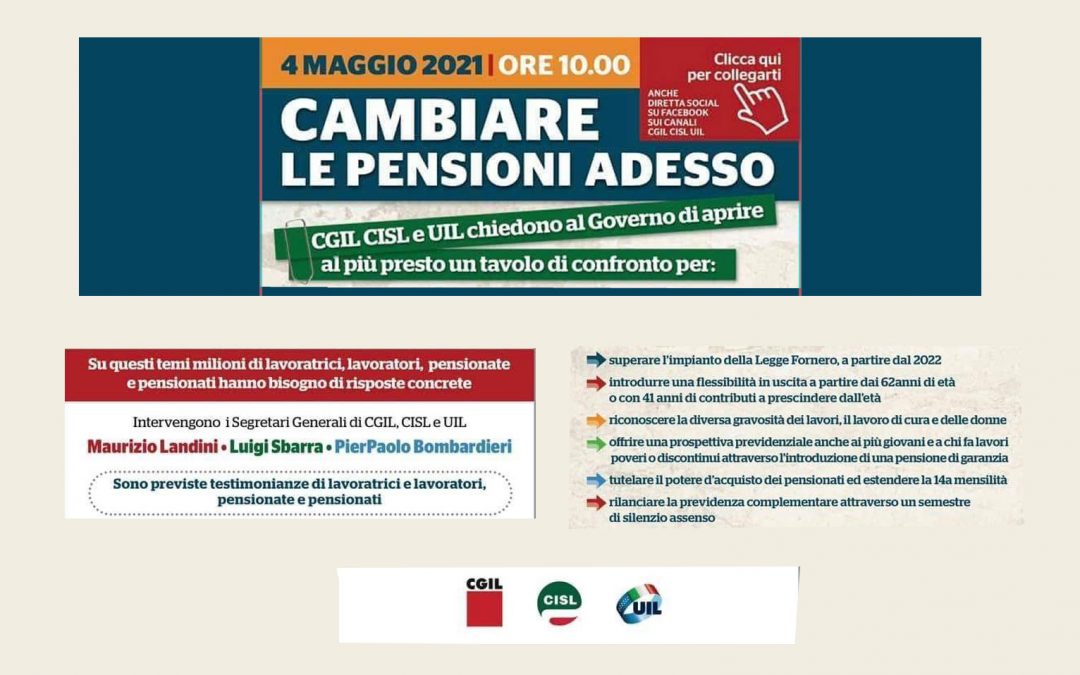 Previdenza. Iniziativa Cgil Cisl Uil  con Landini, Sbarra, Bombardieri. Appuntamento alle ore 10 sulle pagine Facebook e sui siti di Cgil, Cisl e Uil