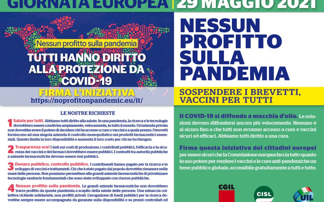 ‘Nessun profitto sulla pandemia’: il 29 maggio giornata di mobilitazione europea