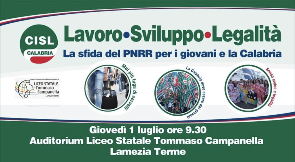 PNRR. Orlando, Sbarra, Russo domani a Lamezia Terme a Convegno Cisl Calabria