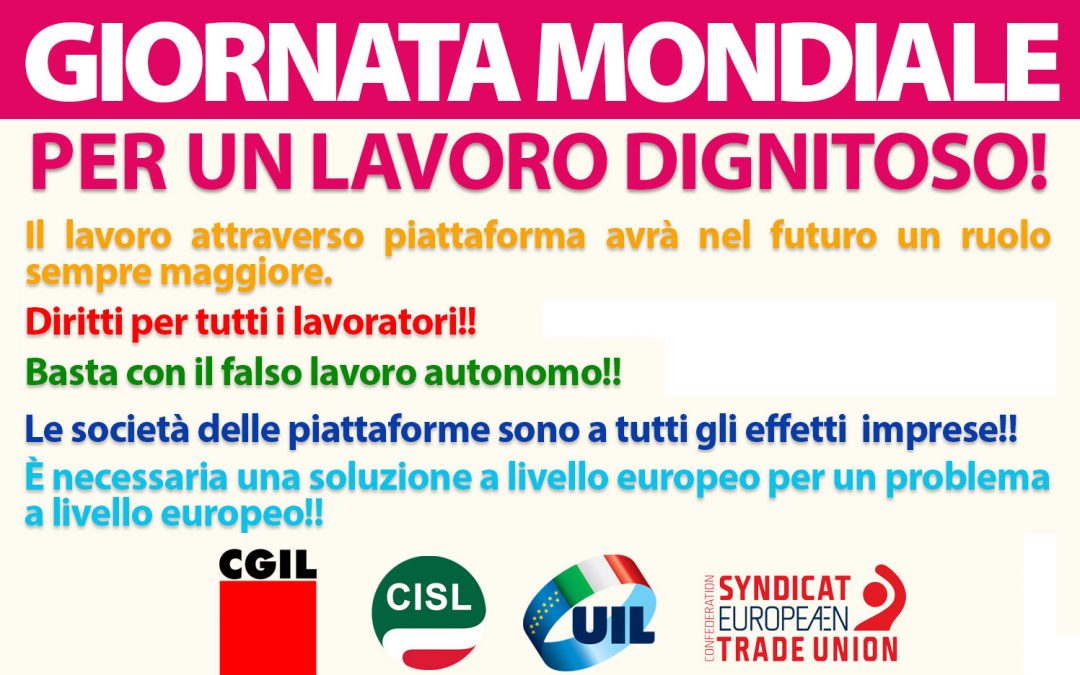 Cgil, Cisl, Uil, celebrano la “Giornata mondiale per un lavoro dignitoso”