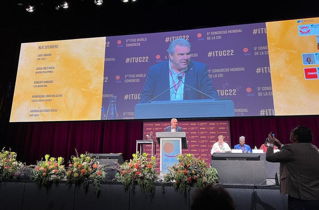 Congresso Ituc a Melbourne. Sbarra: “Affrontare tutte le sfide attraverso un modello partecipato di sviluppo centrato sulla persona e sul lavoro”