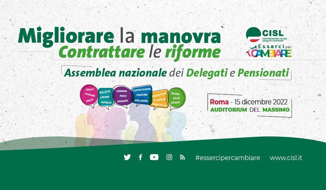 ‘Dall’Agenda sociale alla Legge di Bilancio’ (Il Volantone Cisl e le card). L’Assemblea Nazionale dei Delegati del 15 Dicembre ( I Manifesti)