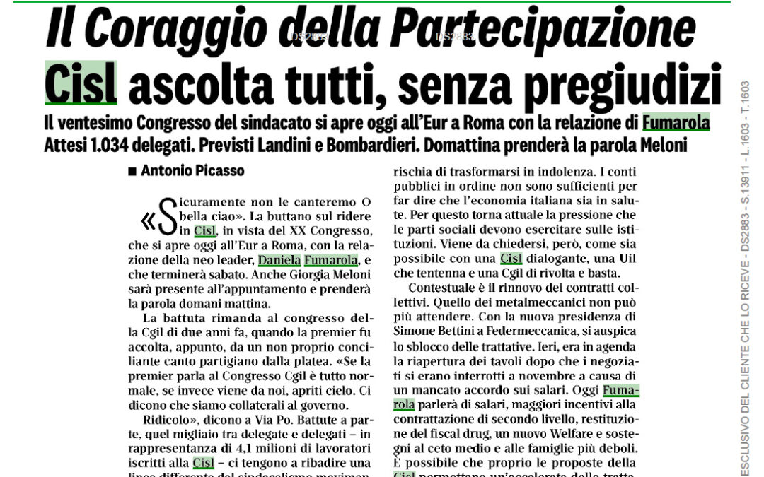 “Il Coraggio della Partecipazione, Cisl ascolta tutti, senza pregiudizi” – Il Riformista