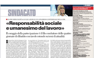 Responsabilità sociale e umanesimo del lavoro – La pagina del quotidiano “Il Dubbio” dedicata alla presentazione del XX Congresso Confederale della Cisl