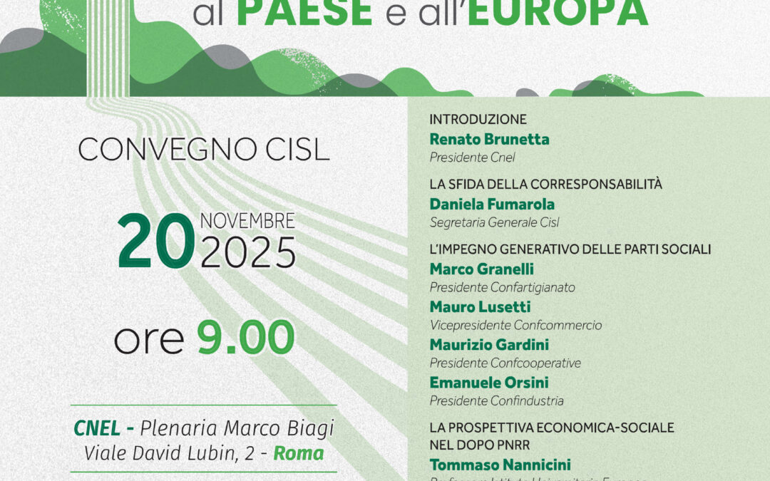Lavoro. Domani a Roma il convegno della Cisl presso il CNEL sul ‘Patto della Responsabilità e impegno delle parti sociali’