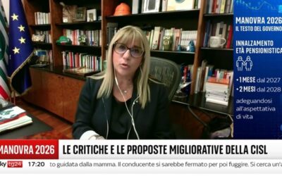 Manovra. Fumarola a SkyTg 24: “Sabato 13 dicembre la CISL rilancia il patto sociale per il lavoro”