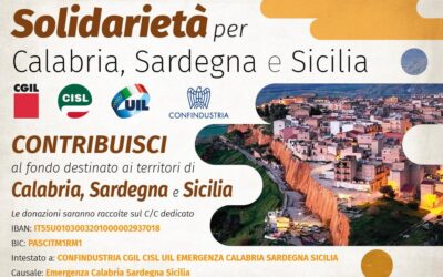 Ciclone Harry. Cgil, Cisl e Uil e Confindustria lanciano un fondo di solidarietà a sostegno delle popolazioni e delle imprese