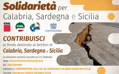 Ciclone Harry. Cgil, Cisl e Uil e Confindustria lanciano un fondo di solidarietà a sostegno delle popolazioni e delle imprese
