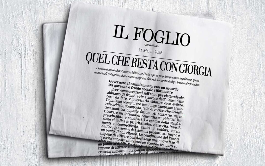 «Governare il cambiamento con un accordo tra governo e fronte sociale riformatore». Intervento di Daniela Fumarola su “Il Foglio”