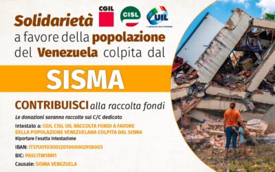 Sisma. Cgil, Cisl e Uil avviano raccolta fondi di solidarietà per la popolazione venezuelana
