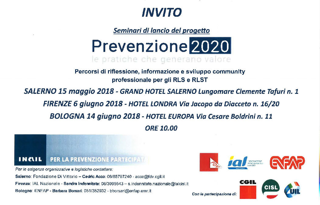 Sicurezza. Ial, iniziativa domani a Firenze nell’ambito del progetto “Prevenzione 2020. Le pratiche che generano valore”
