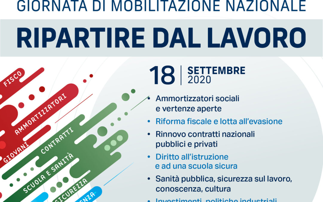 Cgil Cisl Uil: venerdì 18 settembre Giornata di Mobilitazione Nazionale